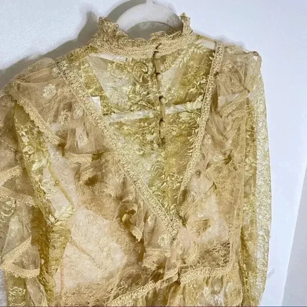 NWT Ulla Johnson Yves Metallic Gold Floral Lace Blouse - Picture 11 of 12